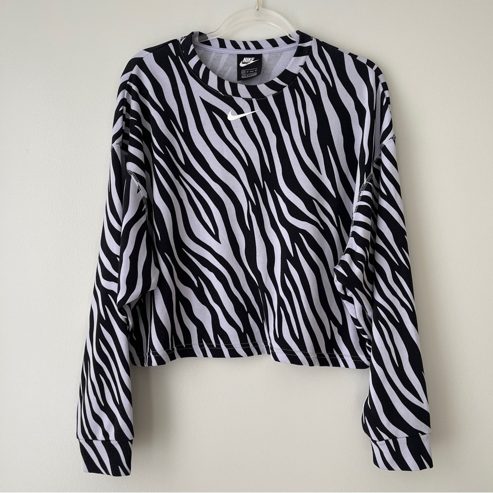 Nike‎ Purple Zebra Cropped Oversized Crewneck Sweatshirt Sz XS - Picture 2 of 10